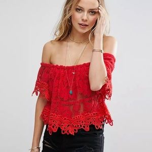 Free People Red Bandeau Crop Top
